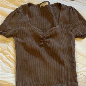 Love Tree Chocolate Ribbed Blouse